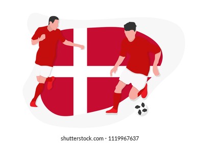 Denmark football team player kicking dribbling 2018 championship vector illustration soccer