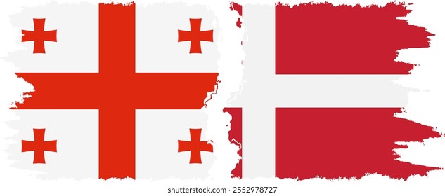 Denmark and Georgia grunge flags connection, vector