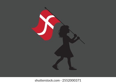 Denmark girl with flag, Flag of Denmark national country symbol illustration Vector, Rectangle Denmark flag illustration, Flat vector illustration
