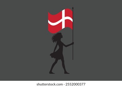 Denmark girl with flag, Flag of Denmark national country symbol illustration Vector, Rectangle Denmark flag illustration, Flat vector illustration
