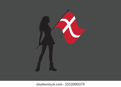 Denmark girl with flag, Flag of Denmark national country symbol illustration Vector, Rectangle Denmark flag illustration, Flat vector illustration
