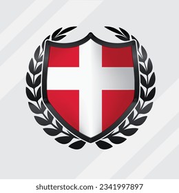 Bandera de Escudo Negro brillante de Dinamarca con guirnalda de hojas de redondeo 
