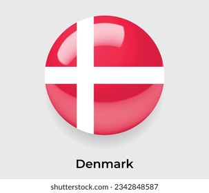 Dänemark Hochglanzblase auf der Nationalflagge, Rundform Symbol, Vektorgrafik-Glas