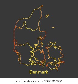 Denmark gradient outline,stroke of map with administrative division. Modern line style vector illustration