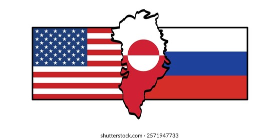 Denmark, Greenland not for sale. Greenland flag. Country flags. vector icon or pictogram. Green land world map. Not for sale. Russia and America ( USA, VS ) want to buy it. Conflict.