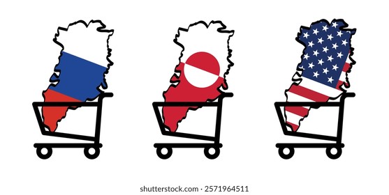 Denmark, Greenland not for sale. Greenland flag. Country flags. vector icon or pictogram. Green land world map. Not for sale. Russia and America ( USA, VS ) want to buy it.