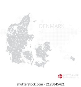 Denmark grey map isolated on white background with abstract mesh line and point scales. Vector illustration eps 10