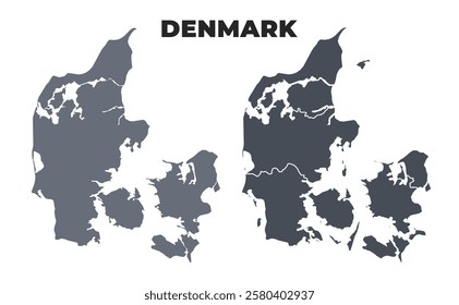 Denmark grey political map simple flat illustration set
