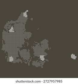Dinamarca Mapa punteado en gris y blanco en marrón para energía eólica y biotecnología verde. Mapa danés en detalles en color azul