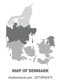 Denmark Greyscale political map simple flat illustration