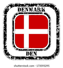 Denmark grunge flag on button stamp 