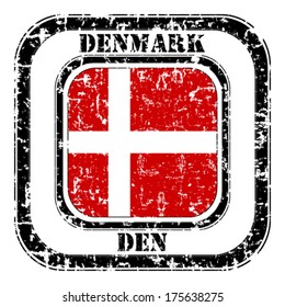 Denmark grunge flag on button stamp 