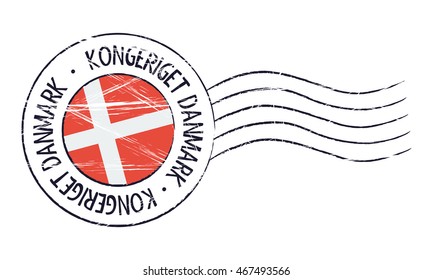 Denmark grunge postal stamp and flag on white background