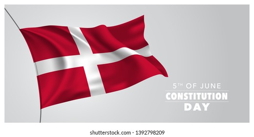 Denmark happy constitution day greeting card, banner, horizontal vector illustration. Danish holiday 5th of June design element with waving flag as a symbol of independence 