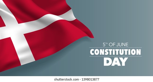 Denmark happy constitution day greeting card, banner with template text vector illustration. Danish memorial holiday 5th of June design element with red cross 