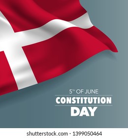 Denmark happy constitution day greeting card, banner vector illustration. Danish holiday 5th of June design element with flag with curves 