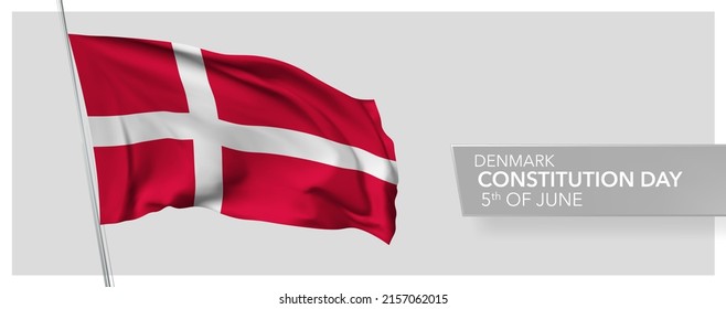 Tarjeta de felicitación del día de la constitución de Dinamarca, pancarta de ilustración vectorial. Fiesta nacional danesa 5 de junio elemento de diseño con bandera 3D