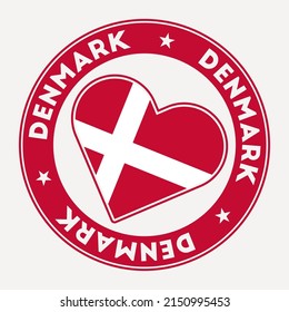 Denmark heart flag badge. From Denmark with love logo. Support the country flag stamp. Vector illustration.