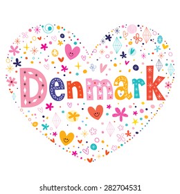 Denmark heart shaped type lettering vector design