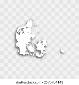 Denmark high detailed vector representation of country silhouette. White color on transparent background with dropped shadow. For educational, decorative, or informational use.