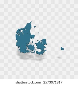 Denmark high detailed vector representation of country silhouette. 3D map on transparent background with dropped shadow. For educational, decorative, or informational use.