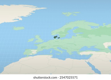 Denmark highlighted on a detailed map, geographic location of Denmark. Vector Map.