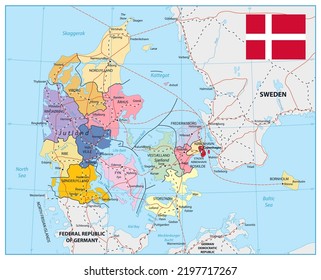 Denmark Highly Detailed Editable Political Map Stock Vector Royalty   Denmark Highly Detailed Editable Political 260nw 2197717267 