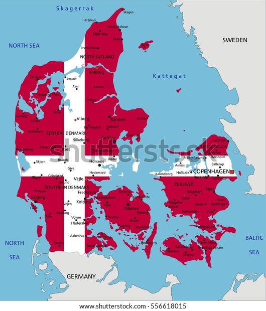 Denmark Highly Detailed Political Map National Stock Vector (Royalty ...