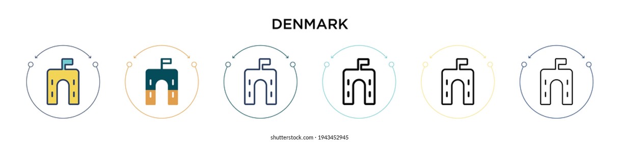 Denmark icon in filled, thin line, outline and stroke style. Vector illustration of two colored and black denmark vector icons designs can be used for mobile, ui, web