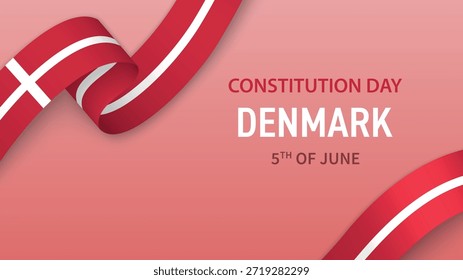 Banner do Dia da Independência da Dinamarca com fita de bandeira e design patriótico de fundo.