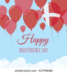 Denmark Independence Day Flat Patriotic Card. Happy National Day Denmark Vector Patriotic card. Flying Rubber Balloons in Colors of the Danish Flag.