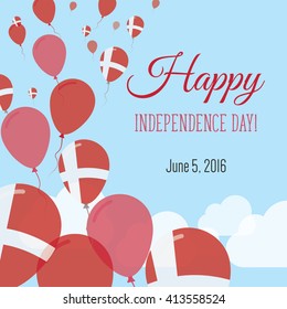 Denmark Independence Day Greeting Card. Flying Flat Balloons In National Colors of Denmark. Happy Independence Day Vector Illustration. Danish Flag Balloons.