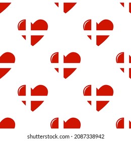 Denmark independence day seamless pattern. Patriotic country flag background. Denmark flag in the shape of heart. Vector seamless pattern.