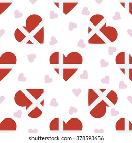 Denmark independence day seamless pattern. Patriotic country flag background. Denmark flag in the shape of heart. Vector seamless pattern.