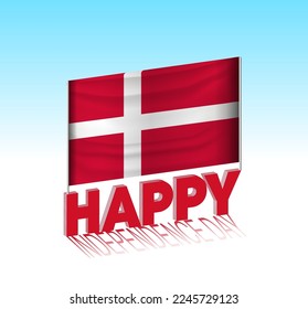 Denmark independence day. Simple Denmark flag and billboard in the sky. 3d lettering template. Ready special day design message.