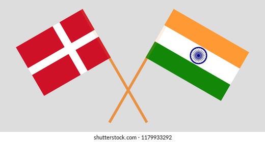 Denmark and India. Danish and Indian flags. Official colors. Correct proportion. Vector illustration
