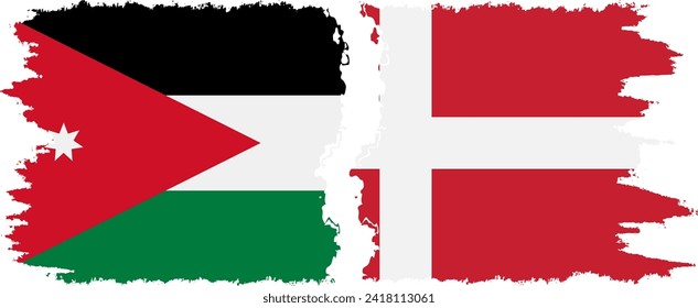 Denmark and Jordan grunge flags connection, vector