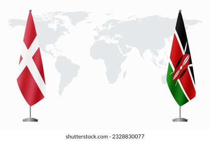 Denmark and Kenya flags for official meeting against background of world map.