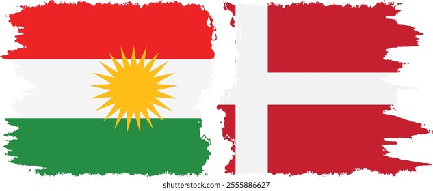 Denmark and  Kurdistan grunge flags connection, vector