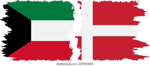 Denmark and Kuwait grunge flags connection, vector