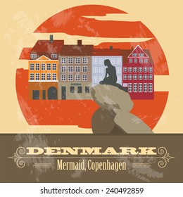 Denmark landmarks. Retro styled image. Vector illustration