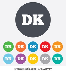 Denmark language sign icon. DK translation symbol. Round colourful 11 buttons. Vector