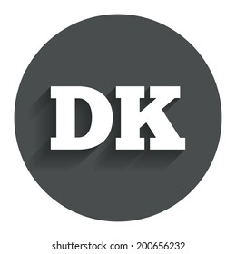 Denmark language sign icon. DK translation symbol. Circle flat button with shadow. Modern UI website navigation. Vector