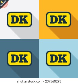 Denmark language sign icon. DK translation symbol with frame. Four squares. Colored Flat design buttons. Vector