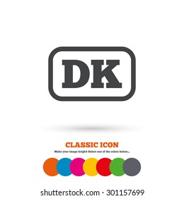 Denmark language sign icon. DK translation symbol with frame. Classic flat icon. Colored circles. Vector