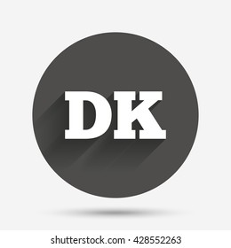 Denmark language sign icon. DK translation symbol. Circle flat button with shadow. Vector