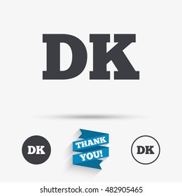 Denmark language sign icon. DK translation symbol. Flat icons. Buttons with icons. Thank you ribbon. Vector