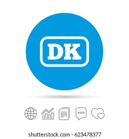 Denmark language sign icon. DK translation symbol with frame. Copy files, chat speech bubble and chart web icons. Vector