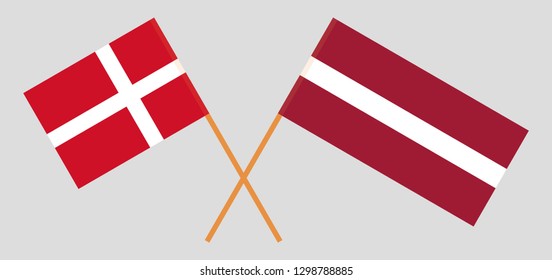 Denmark and Latvia. The Danish and Latvian flags. Official colors. Correct proportion. Vector illustration