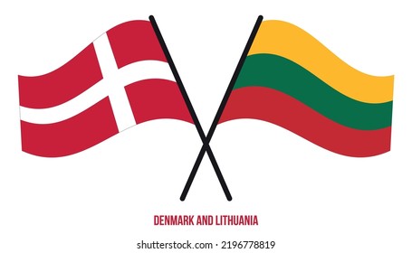Denmark and Lithuania Flags Crossed And Waving Flat Style. Official Proportion. Correct Colors.